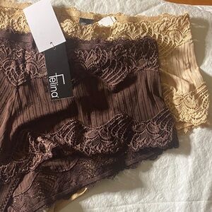 Felina Lace Hipster Set in Chocolate Brown and Beige Size XL